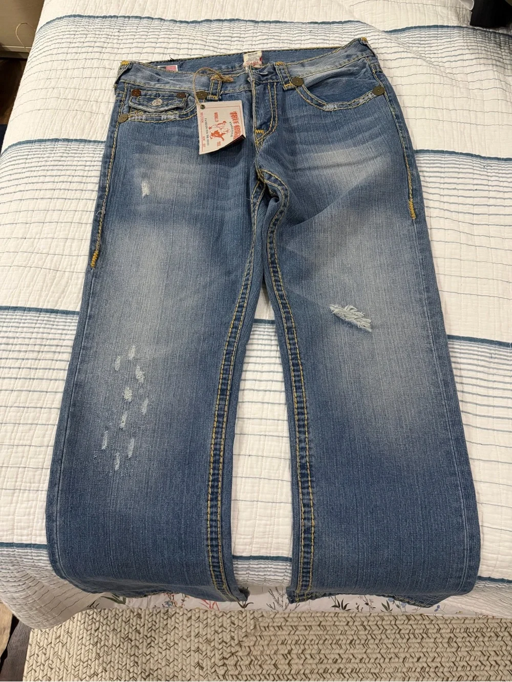 Vintage True Religion Light Wash Distressed Straight-Leg Jeans